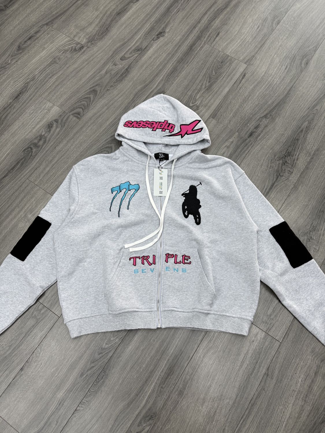 TRIPLE 7s CLUB JACKET “GREY/PINK”  (MEDIUM)  NEW