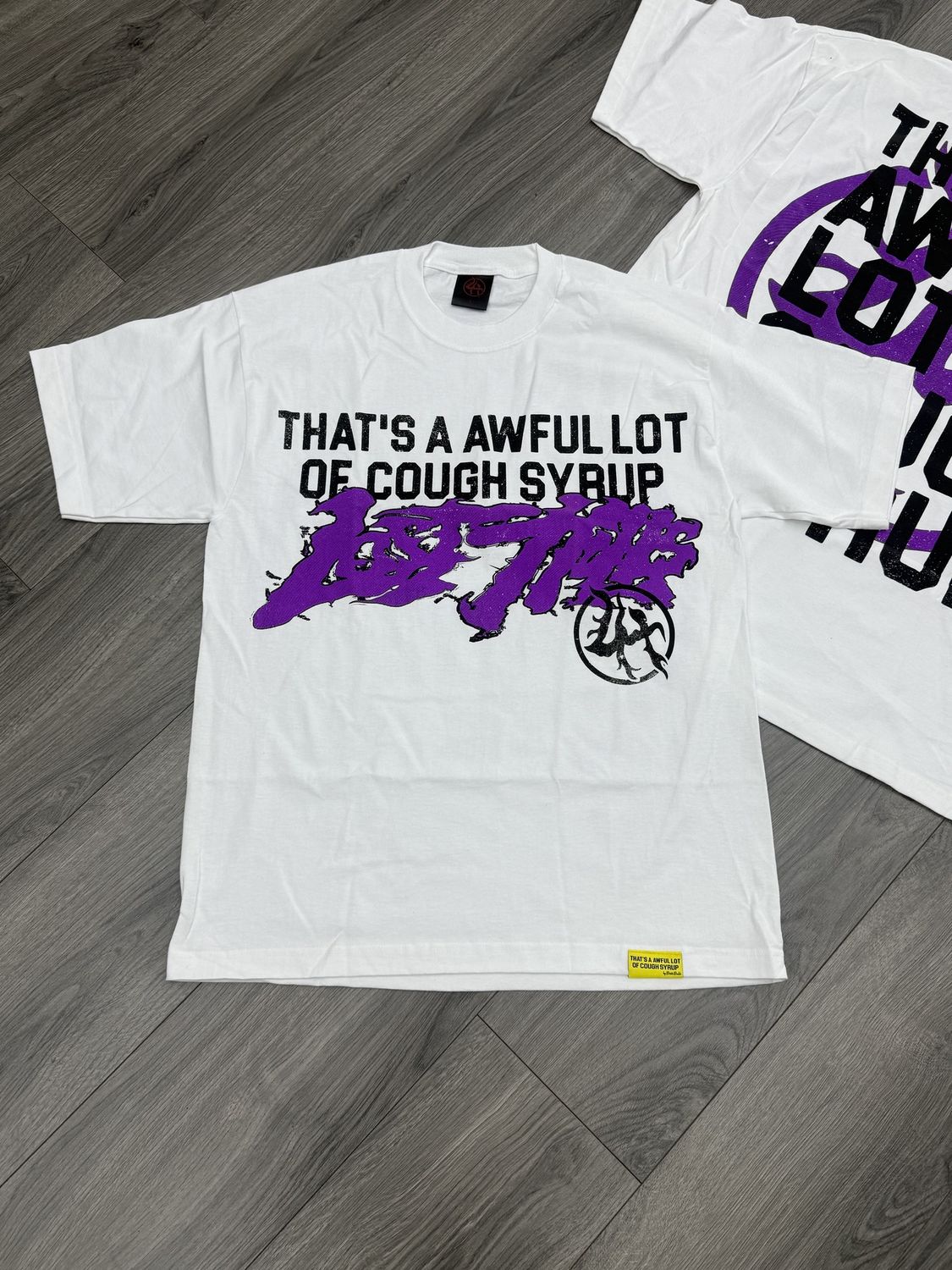 LOST HILLS x COUGH SYRUP TEE  “WHT/SPELL OUT”  (XXL)  NEW