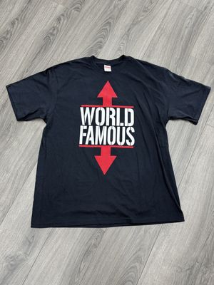 SUPREME TEE “NAVY/WORLD FAMOUS”  (XL)   NEW