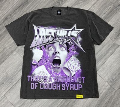 LOST HILLS x COUGH SYRUP TEE  “GREY/PURPLE”  (MEDIUM )  NEW