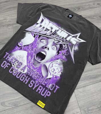 LOST HILLS x COUGH SYRUP TEE  “GREY/PURPLE”  (LARGE)  NEW