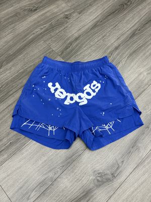 SP5DER WEB DOUBLE LAYER SHORTS “BLUE”  (MEDIUM)  NEW