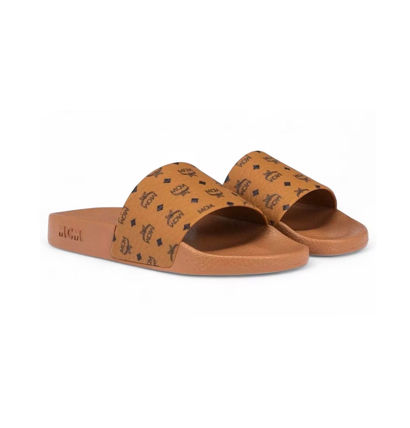 MCM MONOGRAM SLIDES “BROWN”  (SZ 11)  NEW/OG ALL