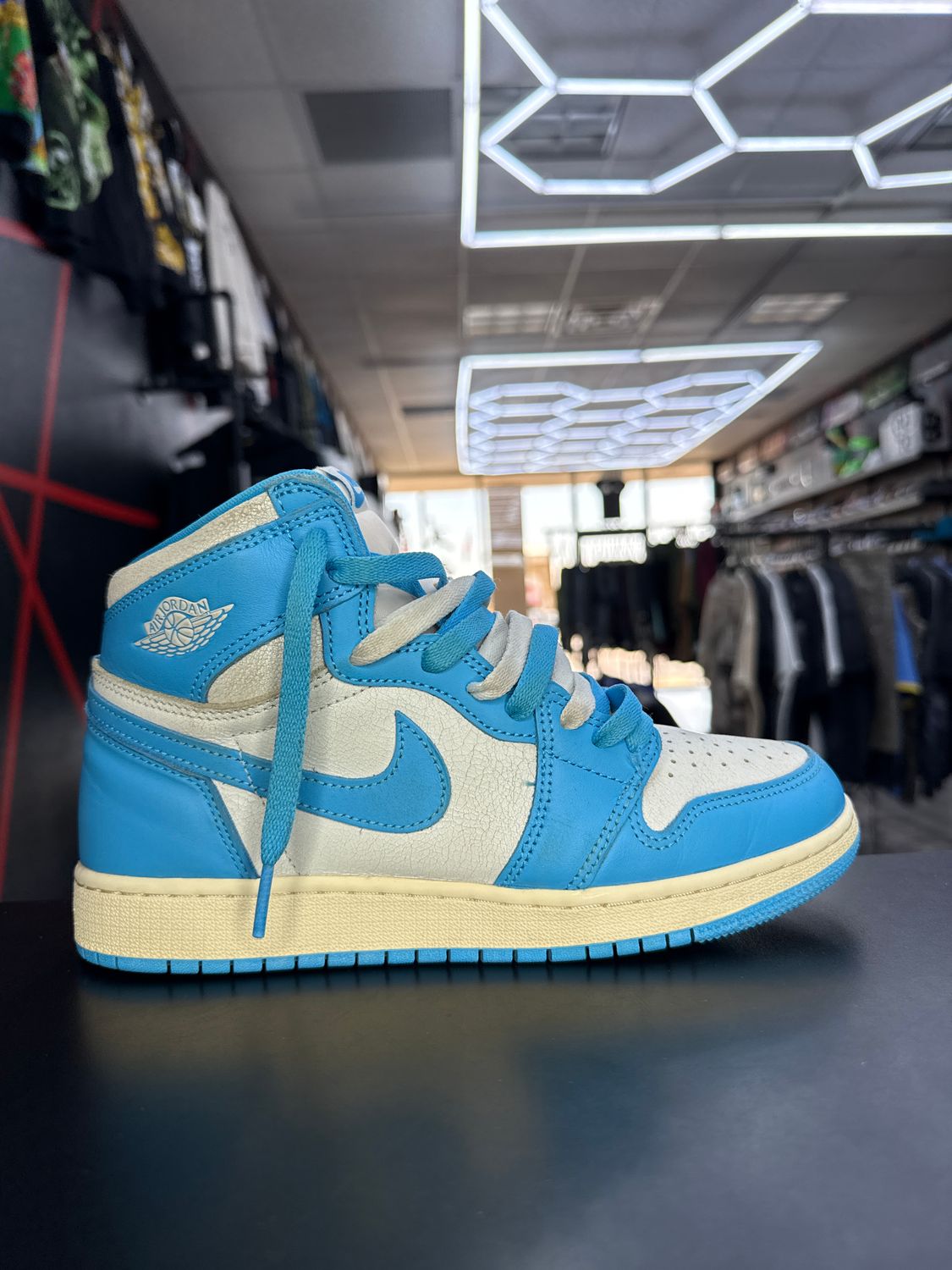 J1 “UNC REIMAGINED”  (SZ 7Y / 8.5W)  USED/NO BOX (CUT LACES)