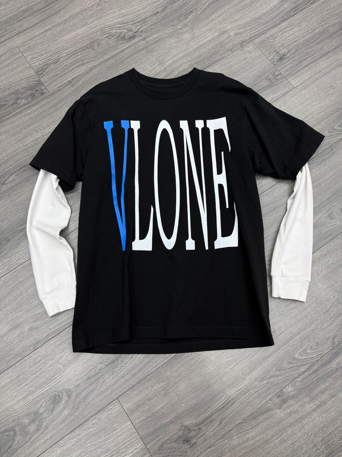 VLONE L/S THERMAL  “BLK/BLUE”  (LARGE)  PRE-OWNED