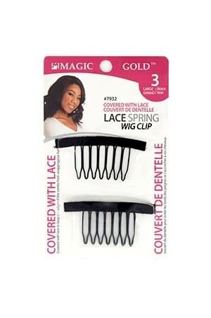 LACE SPRING WIG CLIP - 3 LARGE BLACK