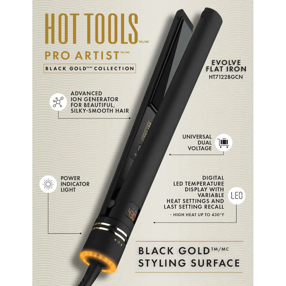 EVOLVE 1&quot; BLACK GOLD IONIC SALON FLAT IRON