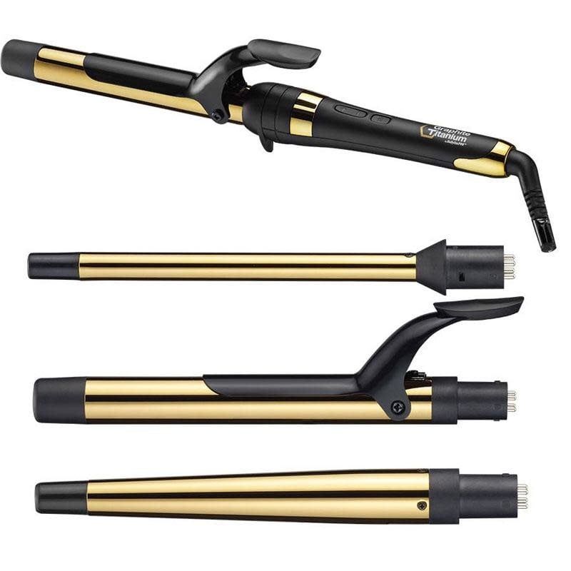 GXT Graphite Titanium 4PC Interchangeable Barrels Ionic Curling Set