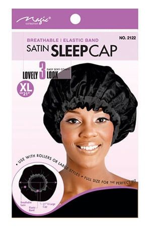 SATIN SLEEP CAP BLACK X-LARGE 21&quot;