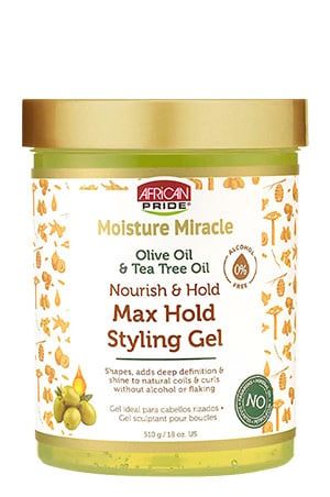 MOISTURE MIRACLE OLIVE OIL &amp; TEA TREE NOURISH &amp; HOLD MAX HOLD STYLING GEL 18OZ