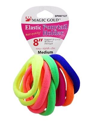 SEAMLESS PONYTAIL HOLDER 12PC - MEDIUM 8&quot;, Color: ASST. COLOURS