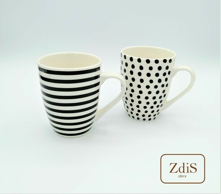 Coppia di tazze Bianco Nero punto e riga 300ml