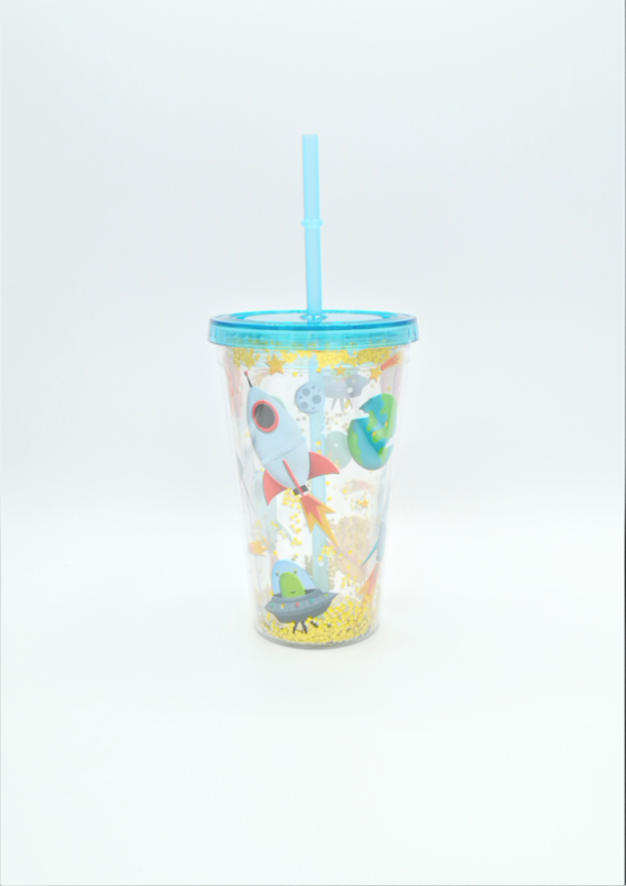 &quot;Space&quot; Bicchiere in Plastica con coperchio e cannuccia