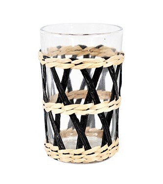 Set di sei bicchieri in vetro con rattan