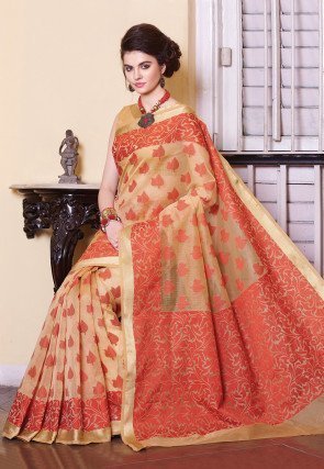 Beige Supernet Saree with Blouse