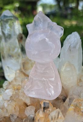 Geisha Rose Quartz Cat Carving