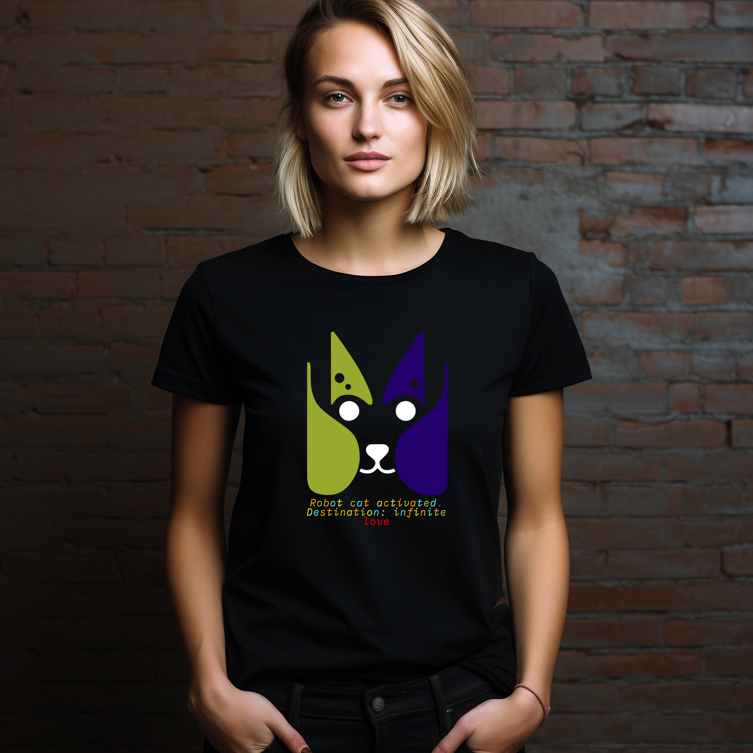 Positive Energy Tee – Robot Cat Activated