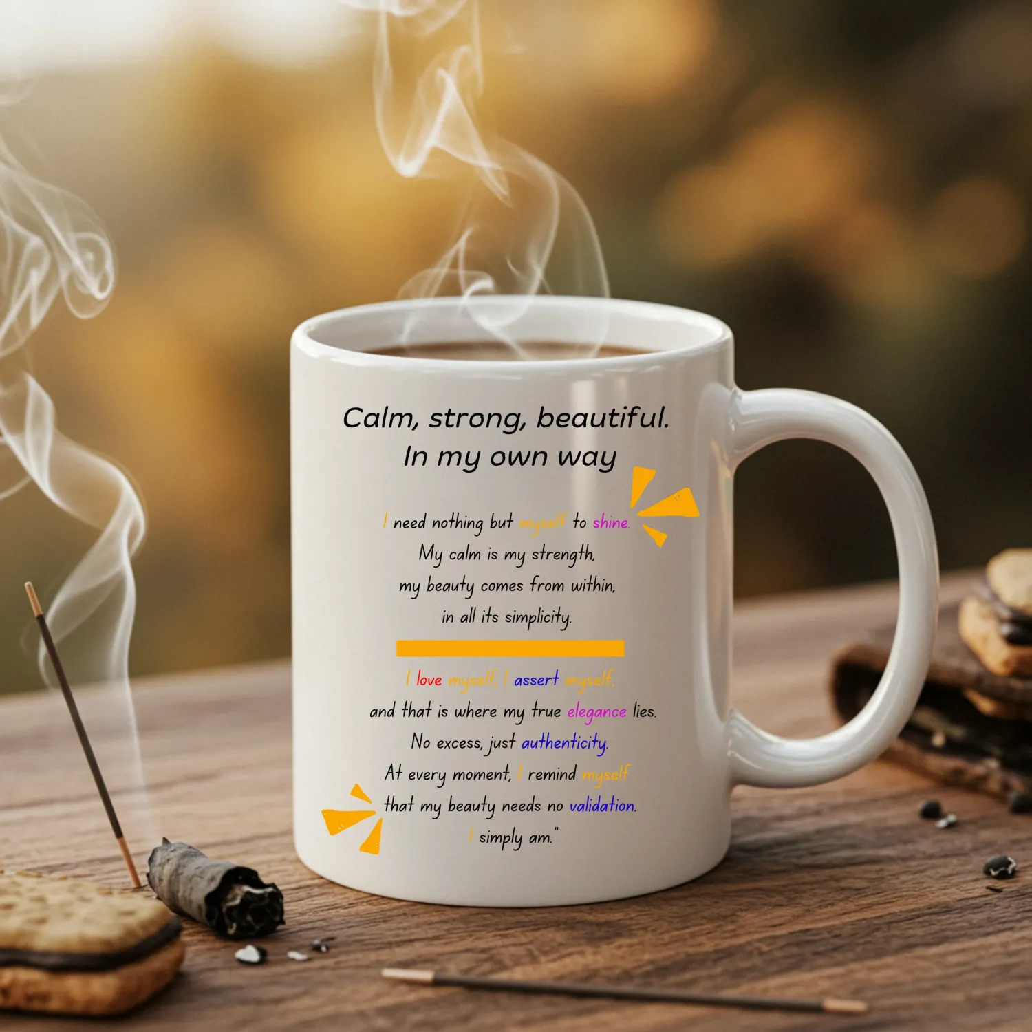CALM, STRONG, BEAUTIFUL – Affirmation Coffee Mug ✧