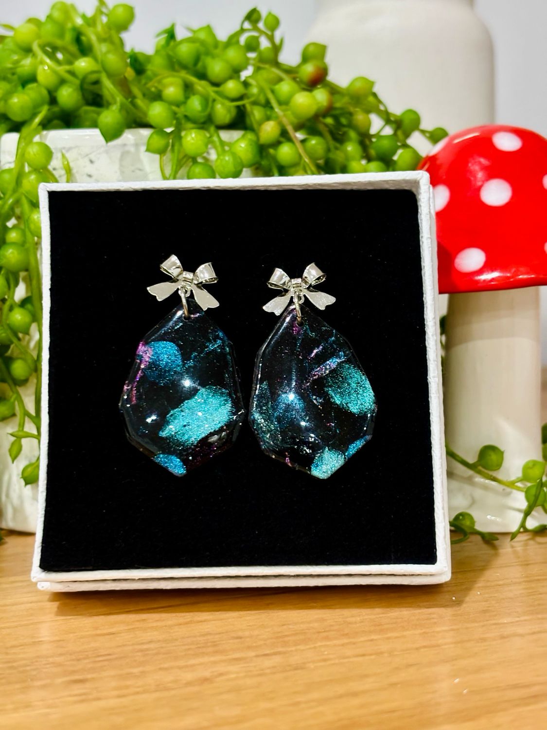 Cosmic Bow Silver Stud Dangles