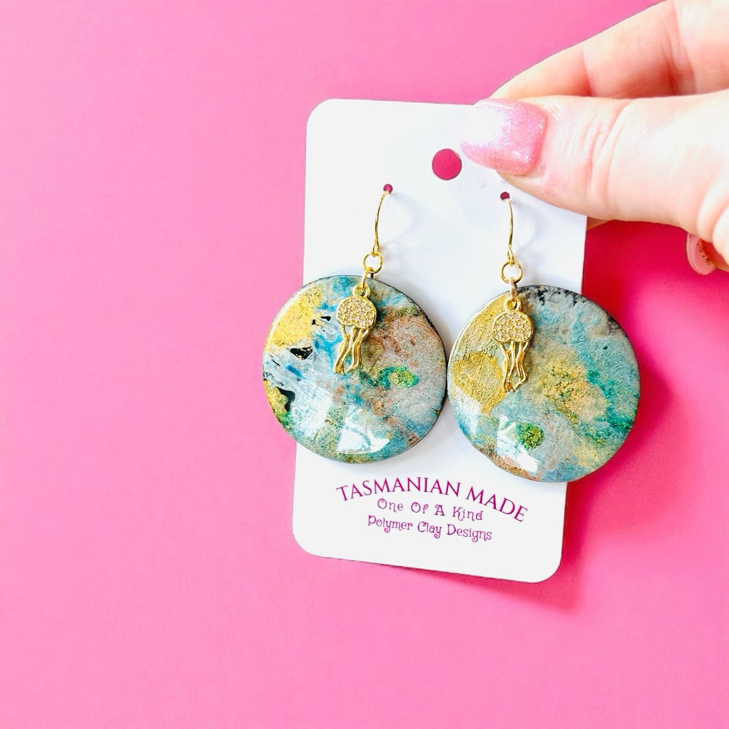 Ocean Drift Jellyfish Disc Earrings – 18k Gold Plated