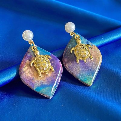 Golden Sea Turtle Lagoon Earrings
