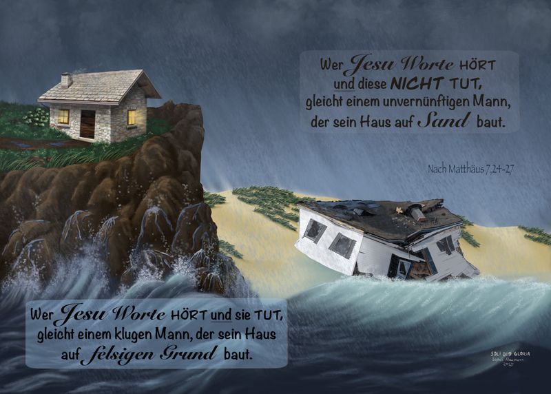 Poster A4 &quot;Das Haus auf dem Fels und Sand&quot;