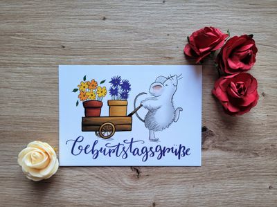 Postkarte A6 "Geburtstagsgrüße" Maus Postkarte A6 "Geburtstagsgrüße" Maus