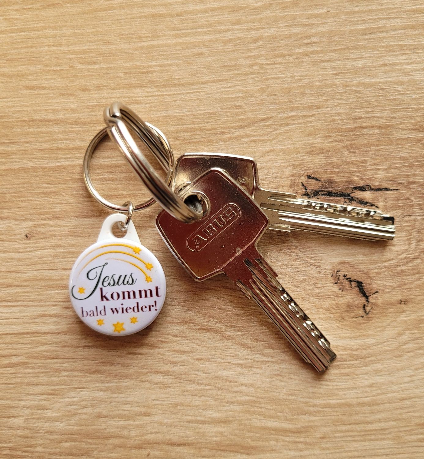 Handgemachter Schlüsselanhänger 25mm &quot;Jesus kommt&quot;
