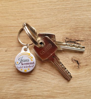 Handgemachter Schlüsselanhänger 25mm "Jesus kommt" Handgemachter Schlüsselanhänger 25mm "Jesus kommt"