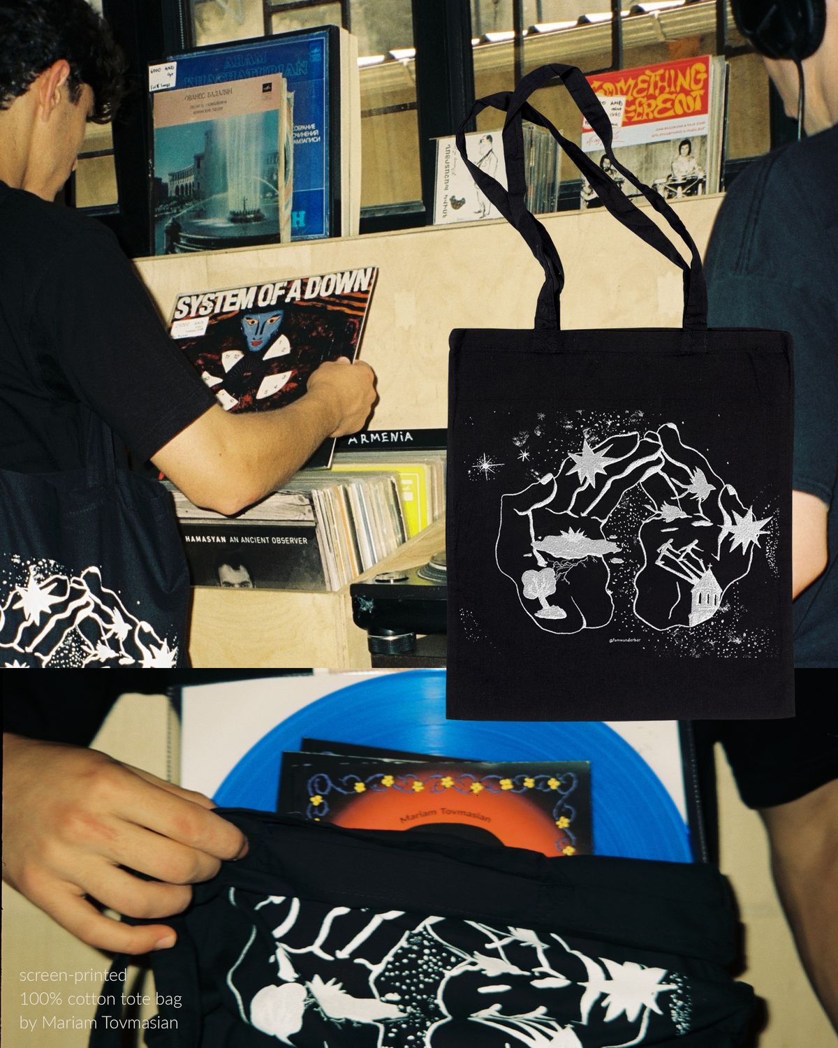 UNIVERSE AND STARTS BLACK TOTE BAG