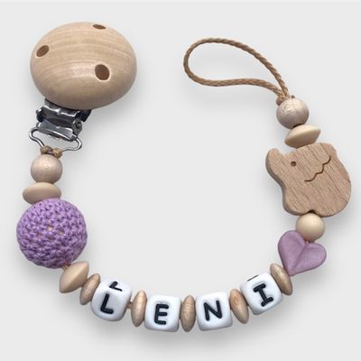 Boho Nuggikette aus Holz und Silikon mit Elefant und Häkelperle