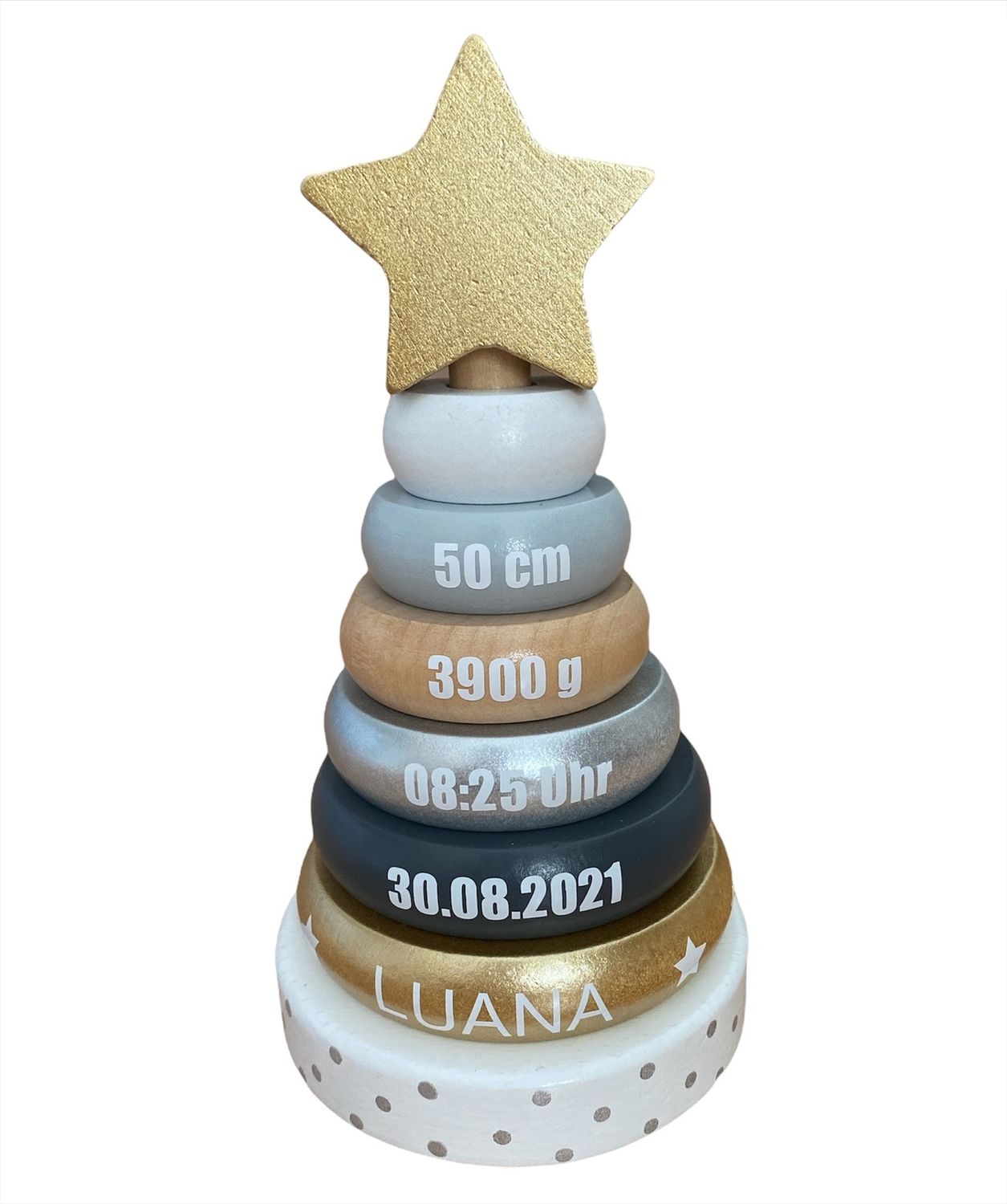 Stapelturm personalisiert mit Geburtsdaten und Name