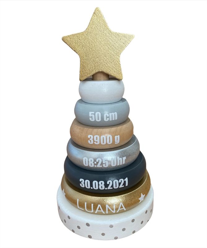 Stapelturm personalisiert mit Geburtsdaten und Name