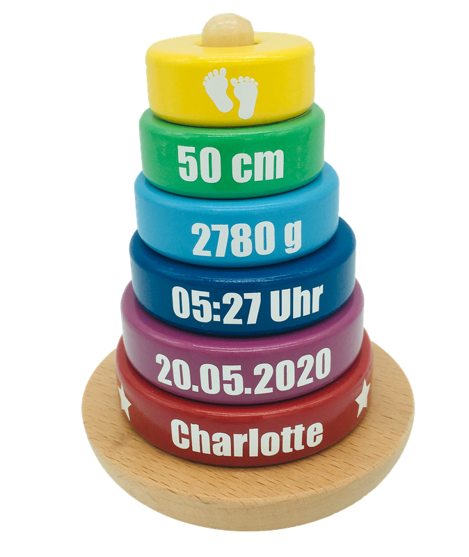 Stapelturm personalisiert mit Geburtsdaten und Name