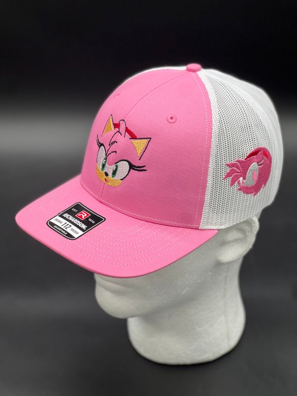 Amy Rose Inspired | Custom Embroidered Trucker Hat | Sega Sonic Universe Streetwear | Retro Gamers Gift