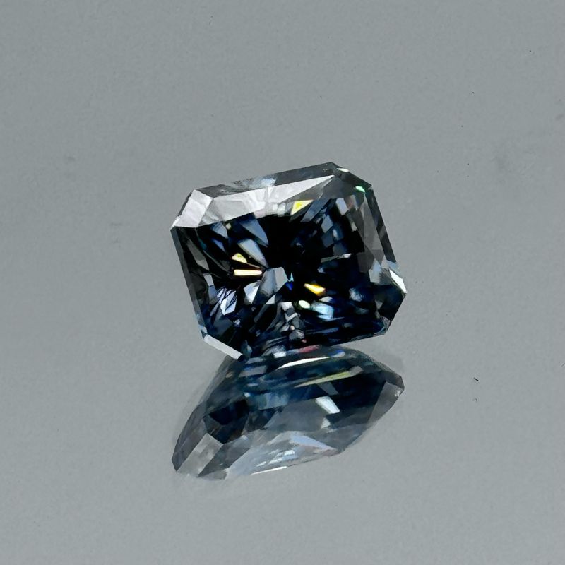 Blue Moissanite 10x8mm approx, 3.7ct Radiant Cut, Loose Moissanite Gemstone