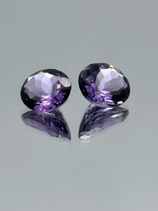 Natural Faceted Amethyst Pair, Approx 12x10mm Oval, 7.72 ctw