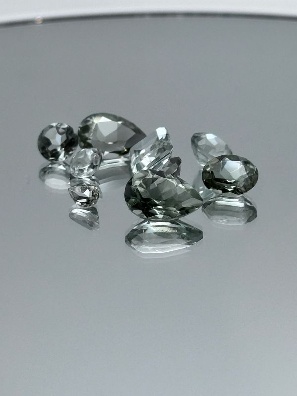 Natural Faceted Prasiolite, Mixed Lot, Minimum 20 Carat Total Weight, Mixed Shapes &amp; Sizes, Min. 8 Stones Per Parcel, Stones Clean To Slightly Included. No Two Parcels Are Exactly The Same