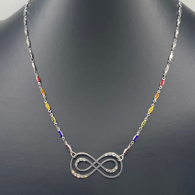 Chakra Kette - 40cm mit Acht mit Kristallen in Chakrenfarben