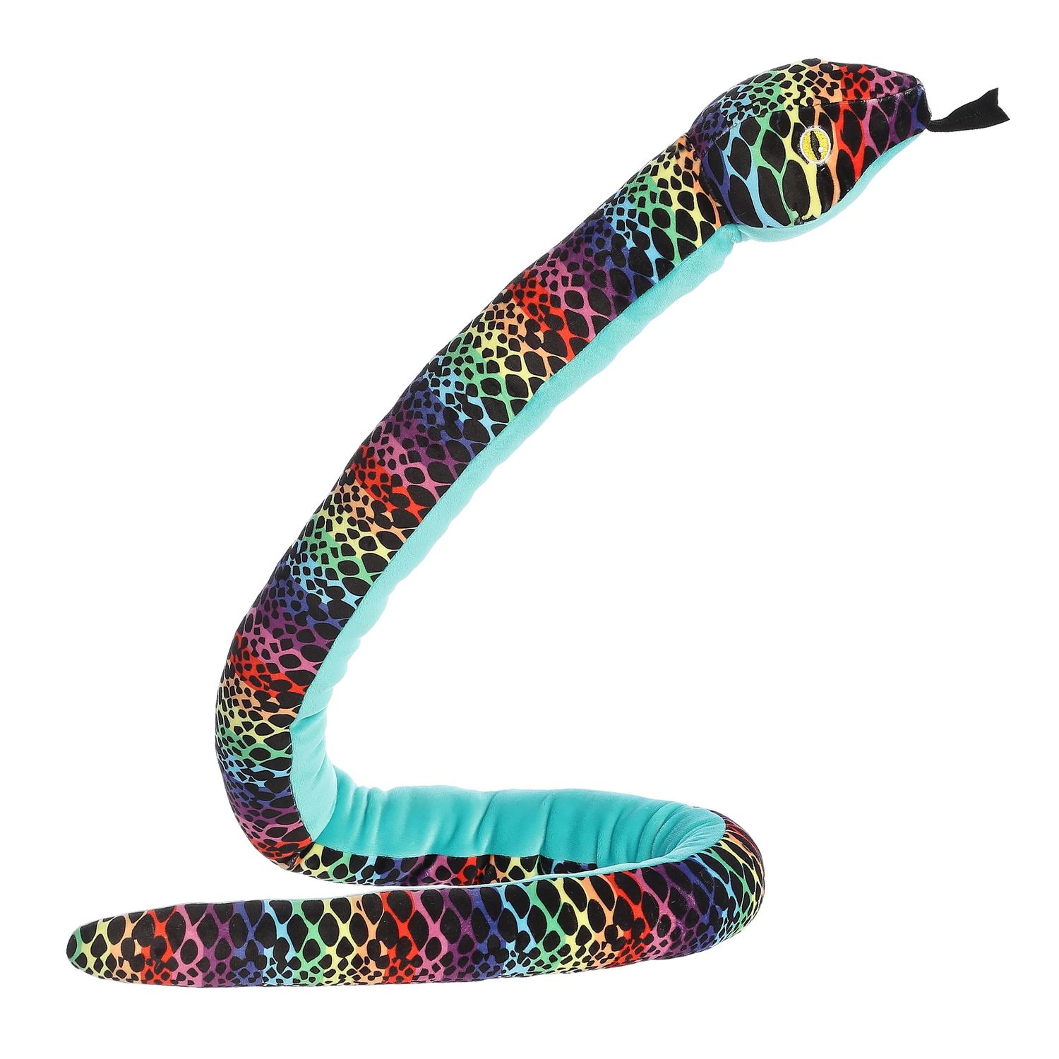A soft a squishy 3ft long rainbow snake.