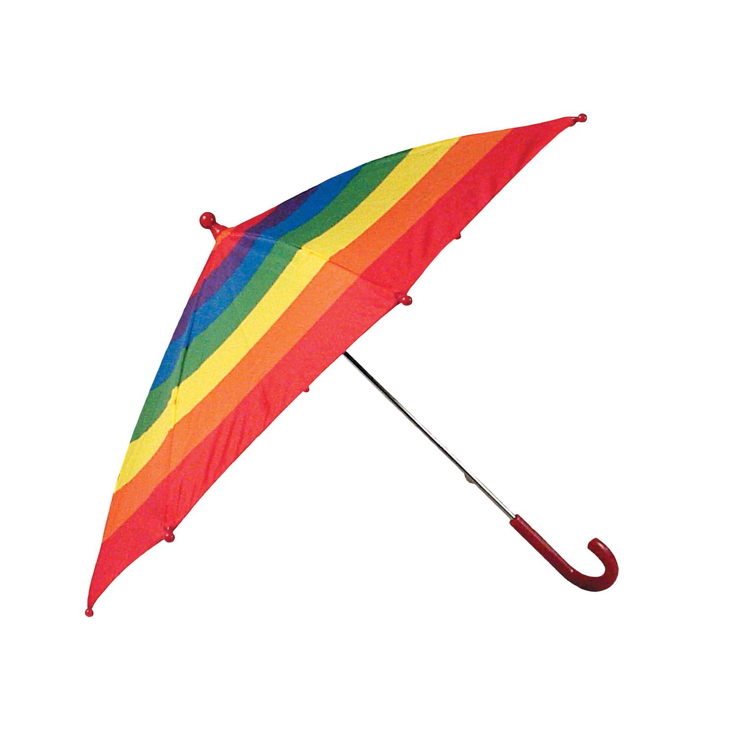 A small and stylish rainbow umbrella.