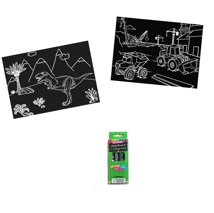 Chalkboard Coloring Cards - Dino / Truck
