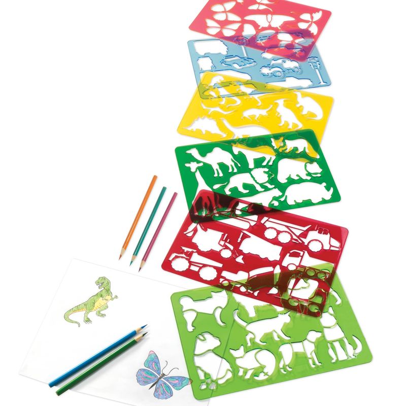 A variety of multi colored stencil sets.