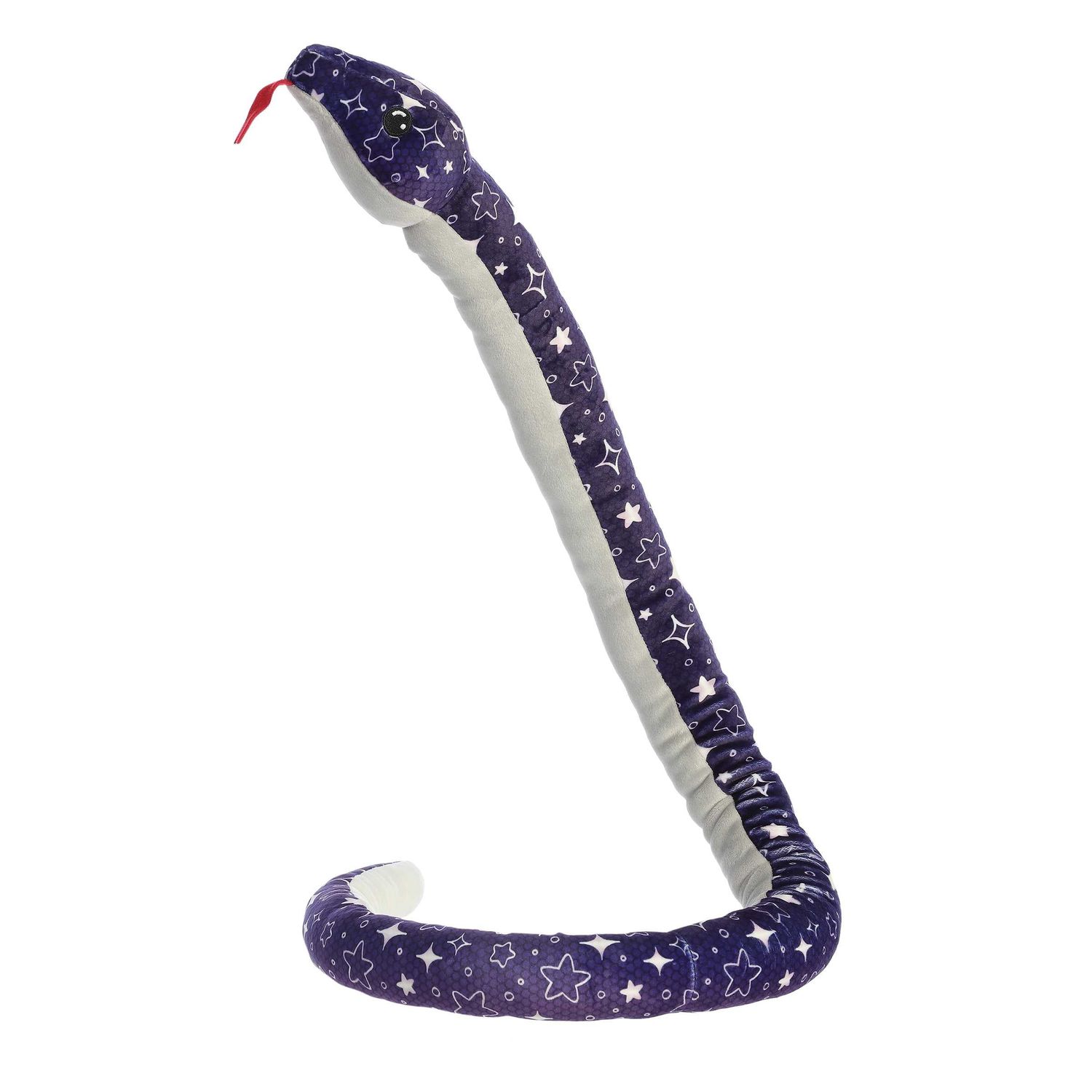A 3ft long plush snake with a speckled star pattern on pretty purple scales.