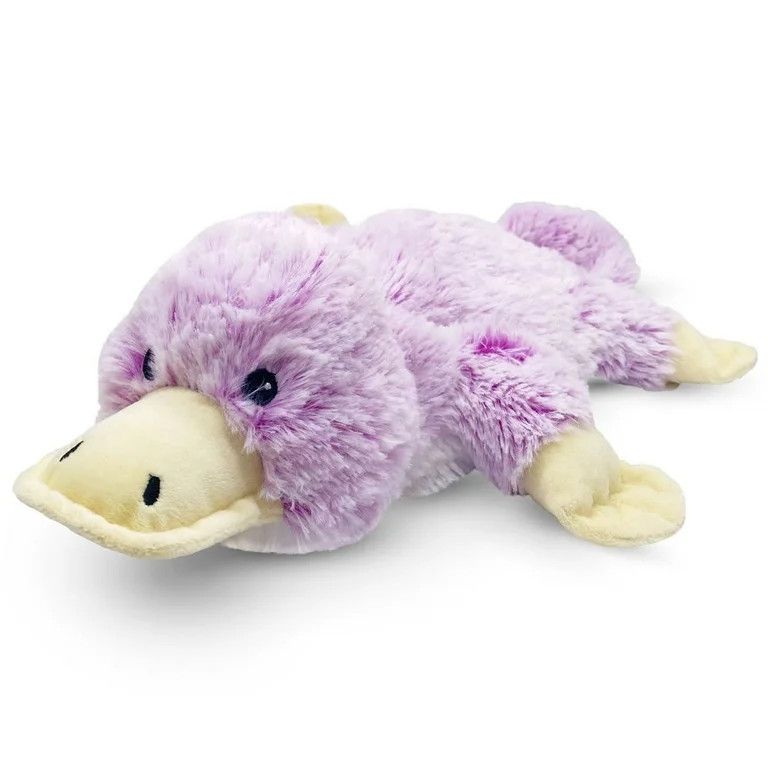A purple platypus lavender scented weighted warmie plush.