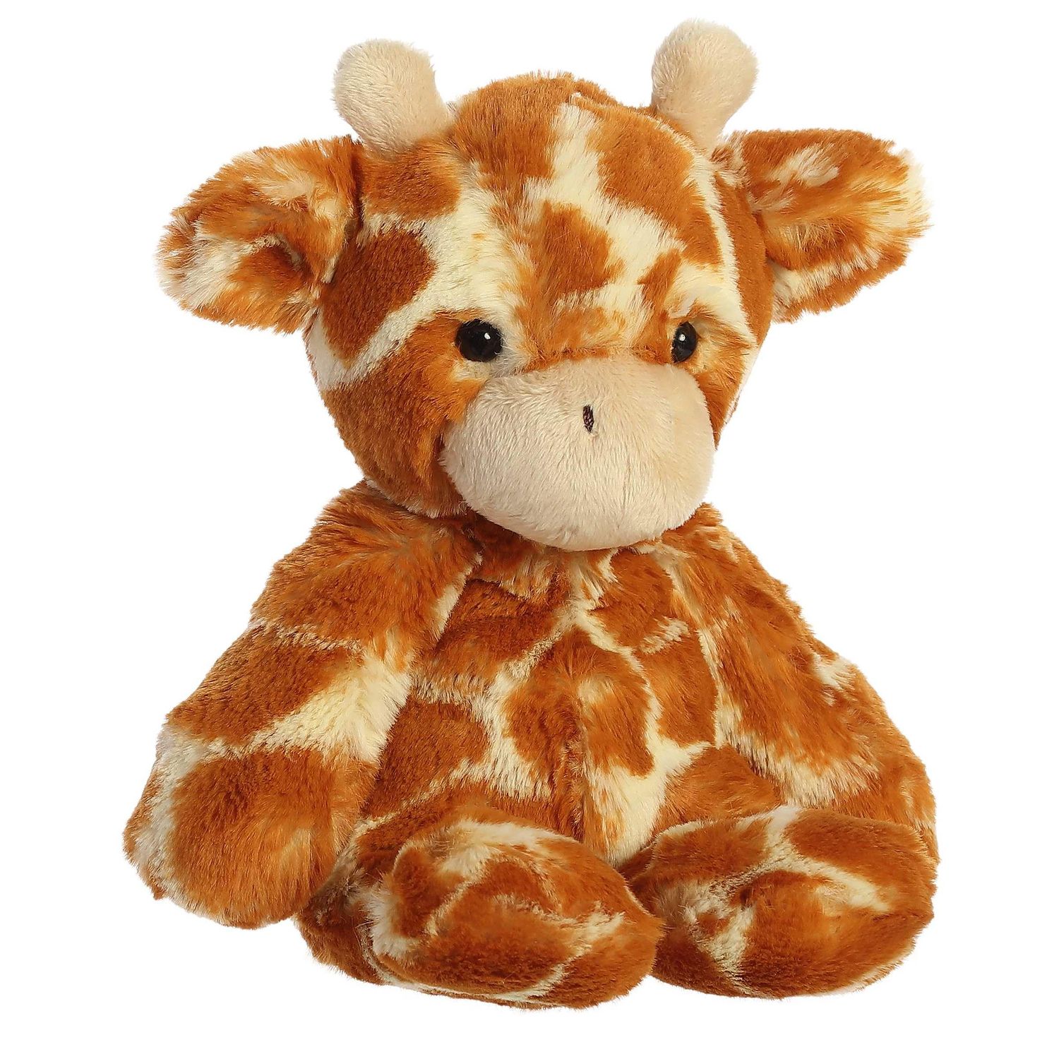 A chubby and soft giraffe plush.