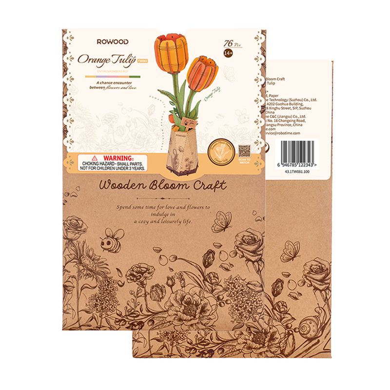 Rowood Wooden Flower - Orange Tulip