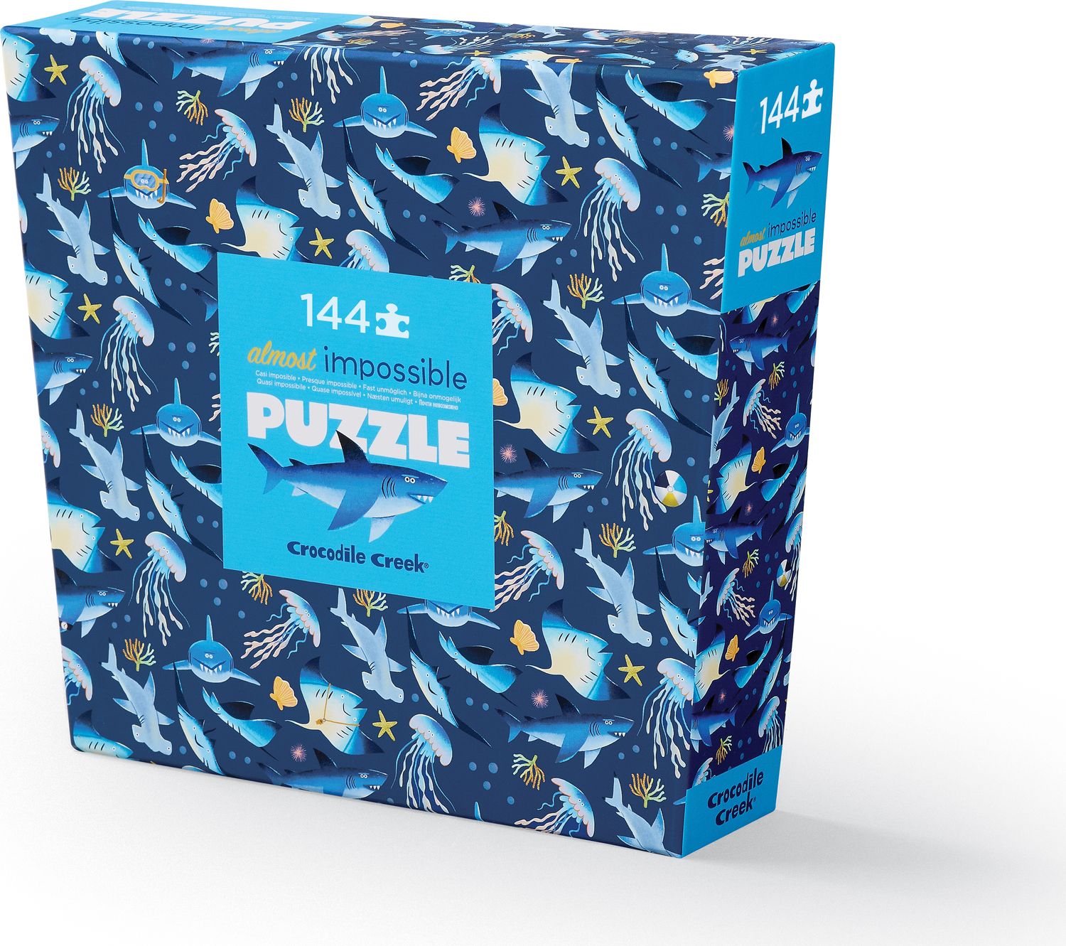 Almost impossible blue monochrome 144 piece shark puzzle.