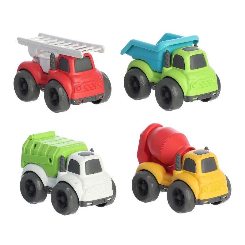 A set of four different construction vehicles with bright fun colors.