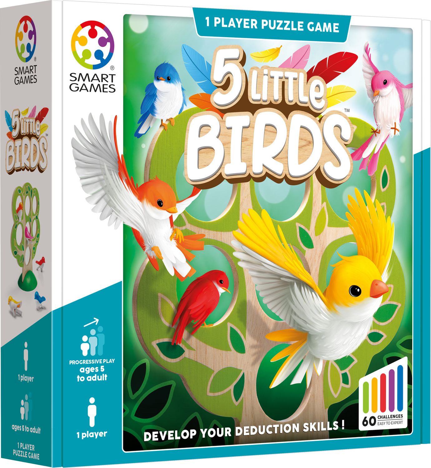 A colorful box for a game called &quot;5 Little Birds&quot;